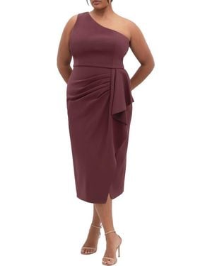 City Chic Priyanka Ruffle One-Shoulder Midi Dress - Red