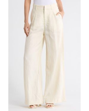 DL1961 Hepburn Pleated High Waist Wide Leg Linen Pants - Natural