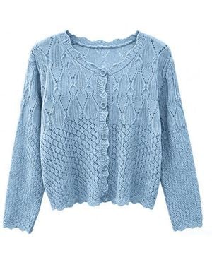 Wdny Crochet Cardigan Sweater - Blue