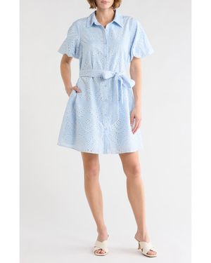 Sam Edelman Eyelet Puff Sleeve Shirtdress - Blue