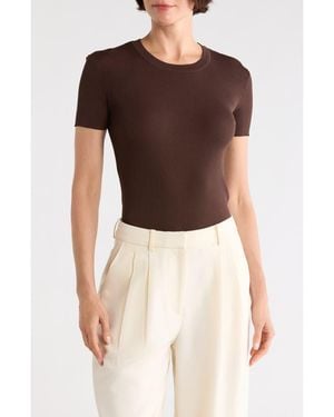 Tahari Short Sleeve Crewneck Ribbed T-Shirt - Brown