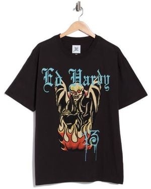 Ed Hardy Rhinestone Firelord Skull Graphic T-Shirt - Black