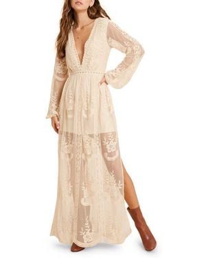 Wishlist Floral Embroidered Long Sleeve Maxi Dress - Natural
