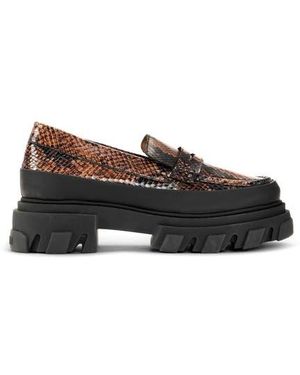 Ganni Snakeskin Embossed Lug Loafer - Black