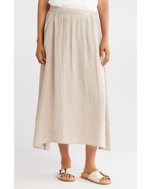 Eileen Fisher Gingham Organic Linen Pull-On Skirt - Natural