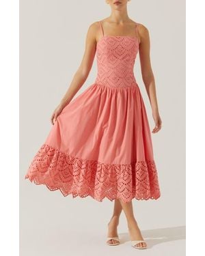 Astr Nathalia Eyelet Embroidered Cotton Midi Dress