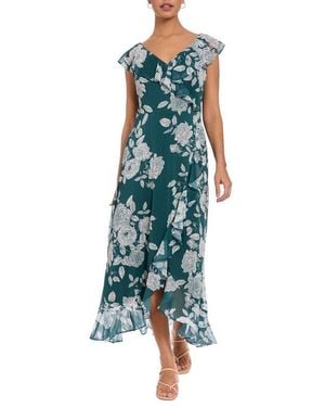 London Times Ruffle Wrap Maxi Dress - Green