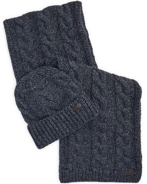 Barbour Jesmond Cable Stitch Scarf & Beanie Set - Blue