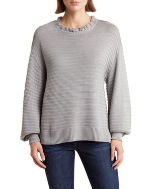 Wishlist Balloon Sleeve Rib Knit Sweater - Gray