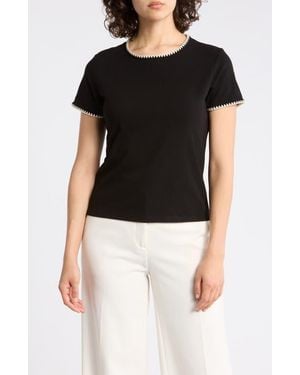 Tahari Short Sleeve Shell Stitched T-Shirt - Black