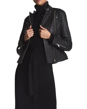 Reiss Tallis Leather Biker Jacket - Black