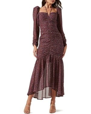 Astr Floral Long Sleeve Maxi Dress - Purple