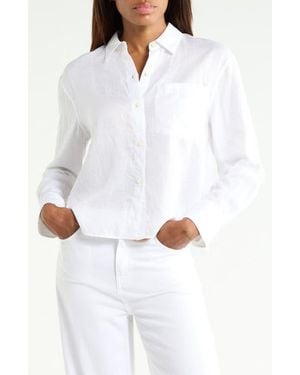 Theory Linen Blend Boyfriend Shirt - White