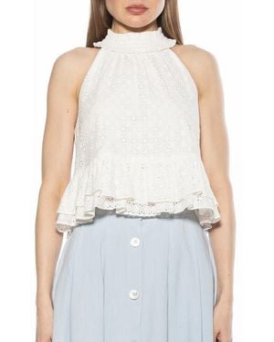 Alexia Admor Roth Smocked Ruffle Halter Top - White