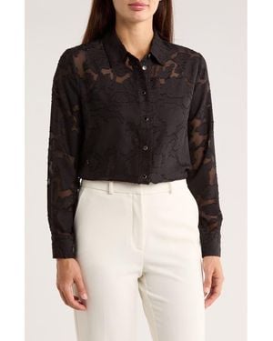 Ellen Tracy Burnout Floral Button-Up Shirt - Black