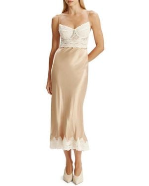 Bardot Tzariana Satin & Lace Camisole Midi Dress - Natural