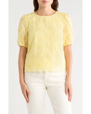 Nanette Lepore Embroidered Eyelet Short Sleeve Top - Yellow