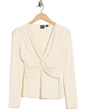BOSS Eulori Twist Front Long Sleeve Top - Natural