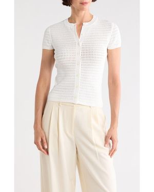 Calvin Klein Pointelle Short Sleeve Button Front Cardigan - White