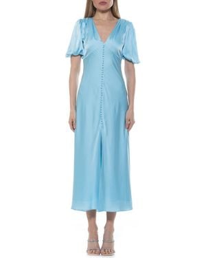 Alexia Admor Lorelei V-Neck Bubble Sleeve Midi Dress - Blue