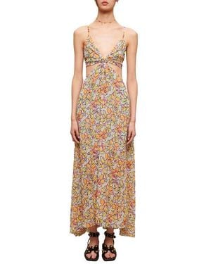 Maje Rawaiene Floral Print Cutout Dress - Natural