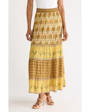 Joie Printed Tiered Maxi Skirt - Yellow
