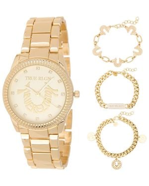 True Religion 4-Piece Status Arched Watch & Bracelet Set - Metallic