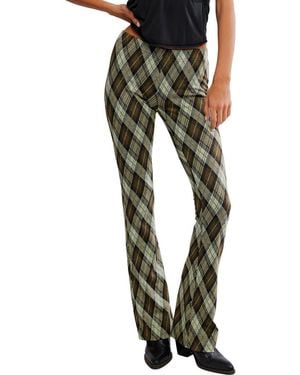 Free People Chloe Plaid Flare Leg Knit Pants - Green