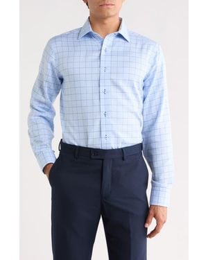 Lorenzo Uomo Windowpane Trim Fit Cotton Dress Shirt - Blue