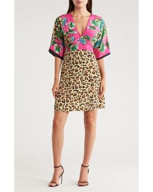 La Fiorentina V-Neck Three-Quarter Sleeve Dress - Multicolor
