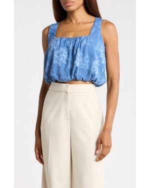 Ellen Tracy Floral Jacquard Bubble Hem Crop Tank - Blue