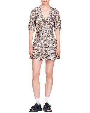 Sandro Casablanca Floral Fit & Flare Silk Dress - Red