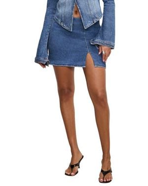 GOOD AMERICAN Front Slit Denim Miniskirt - Blue