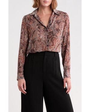 Tahari Paisley Printed Button Down Shirt - Brown
