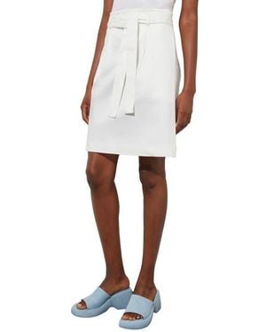 Ming Wang Belted Pleated A-Line Twill Skirt - White