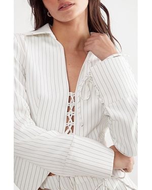 Nasty Gal Pinstripe Lace-Up Jacket - White