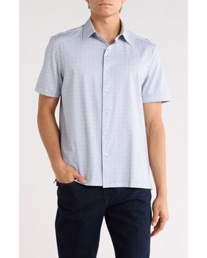 Bugatchi Geometric Print Stretch Cotton Short Sleeve Button-Up Shirt - Blue