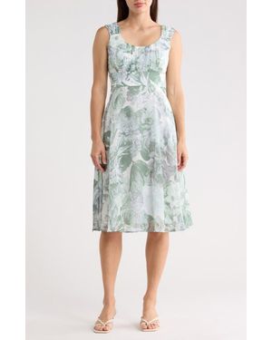 Connected Apparel Pleated Chiffon Midi Dress - Blue