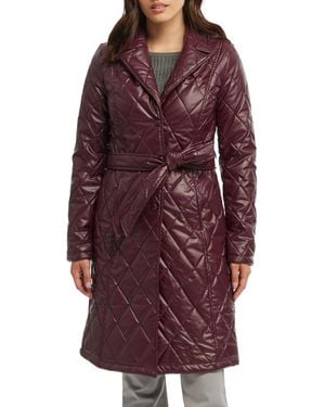 Badgley Mischka Quilted Faux Leather Trench Coat - Red