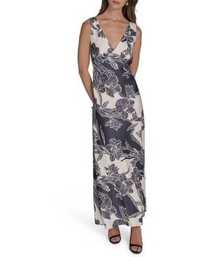 Halston Sleeveless V-Neck Midi Dress - Multicolor