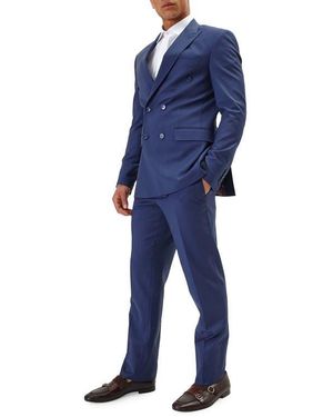 Ron Tomson Super 120s Wool Double-Breasted Tuxedo Jacket - Blue