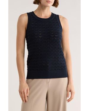 Tahari Pointelle Sweater Tank - Blue