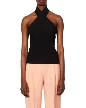 Sandro Twist Crossover Halter Top - Black
