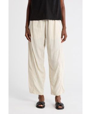 Max Studio Stripe Linen Blend Barrel Pants - Natural