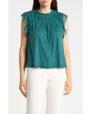 DR2 by Daniel Rainn Flutter Sleeve Lace Top - Blue