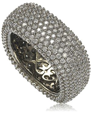 Suzy Levian Blackened Sterling Square Cz Eternity Band Ring - Gray