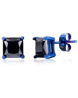 Black Jack Jewelry 8Mm Square Cubic Zirconia Stud Earrings - Blue