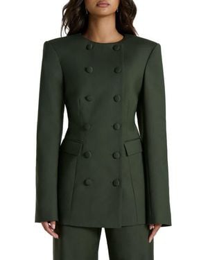 Naked Wardrobe Power Shoulder Double Breasted Blazer - Green
