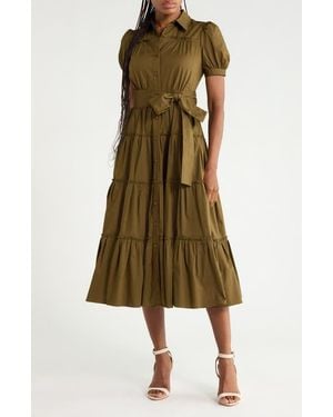 Diane von Furstenberg Queena Tiered Stretch Cotton Shirtdress - Green