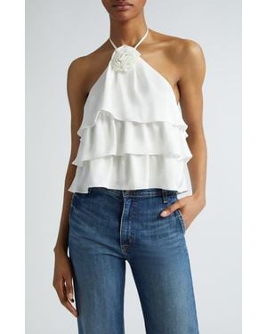 Ramy Brook Minnie Tiered Ruffle Halter Top - Blue